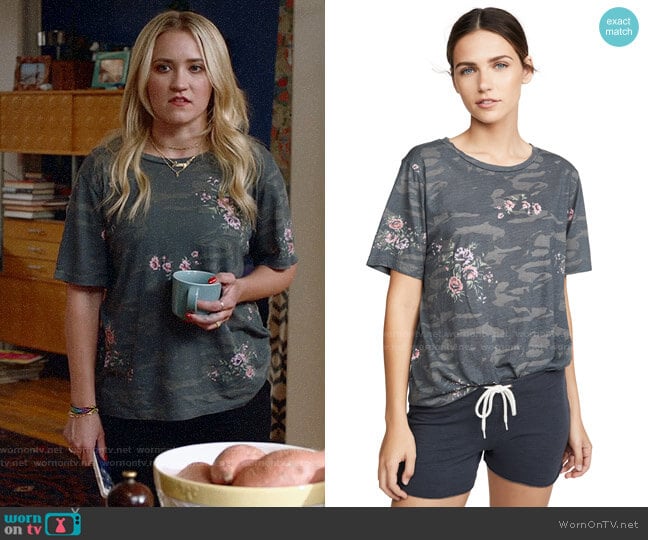 Monrow Camo Oversized Crew Tee with Floral worn by Roxy Doyle (Emily Osment) on Almost Family