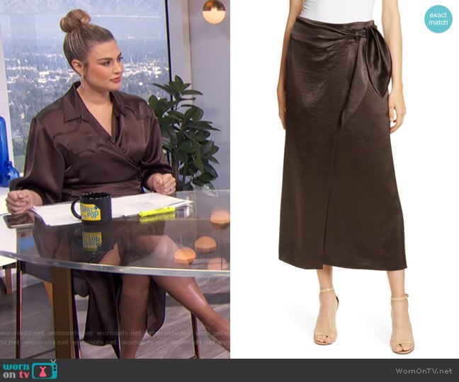 Amas Crinkled Satin Midi Wrap Skirt by Nanushka worn by Carissa Loethen Culiner on E! News