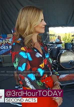 Natalie Morales's butterfly print sheer blouse on Today