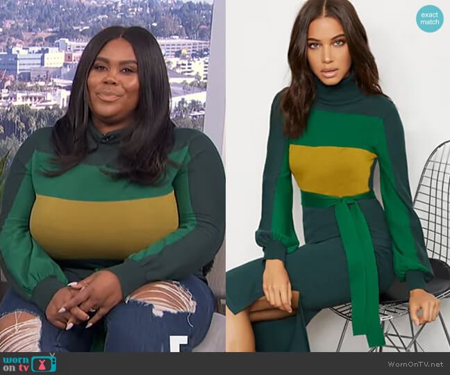 Colorblock Turtleneck Sweater - 7th Avenue by New York & Company worn by Nina Parker on E! News