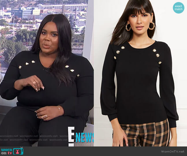 Button-Accent Sweater - 7th Avenue by New York & Company worn by Nina Parker  on E! News