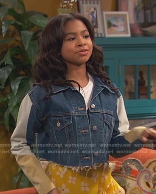 Nia’s colorblock cropped denim jacket on Ravens Home