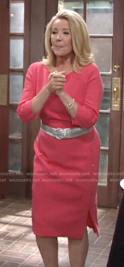 Nikki’s coral pink sheath dress on The Young and the Restless