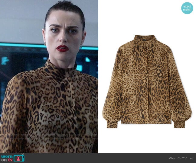 Nili Lotan Evelyn Leopard Blouse worn by Lena Luthor (Katie McGrath) on Supergirl