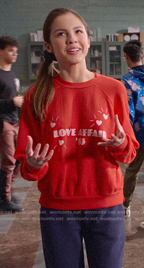 Nini’s red Love Affair 83 sweatshirt on High School Musical The Musical The Series