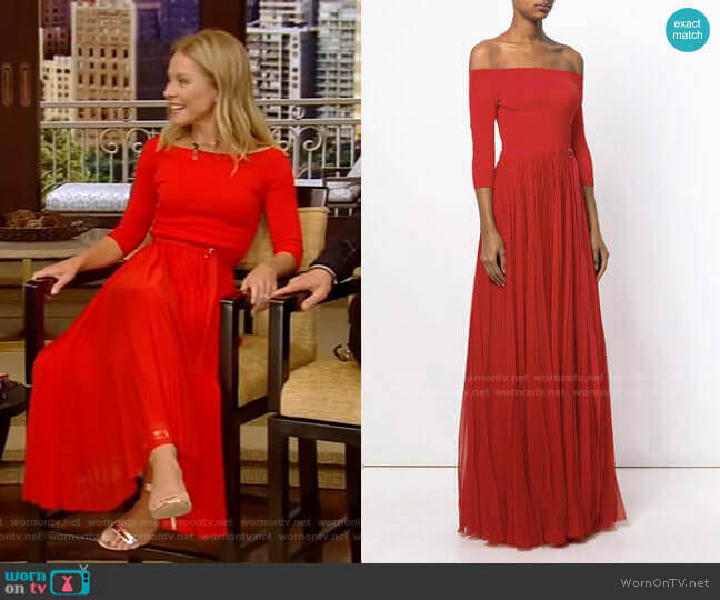 Off The Shoulder Plissé Dress by Alexander Mcqueen worn by Kelly Ripa  on Live with Kelly & Ryan