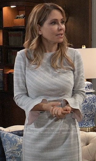 Olivia’s light grey plaid bell-sleeve dress on General Hospital