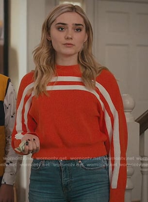 Taylor's orange stripe sweater on American Housewife