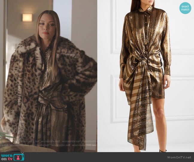 Twist-Front Striped Lame Mini Dress by Oscar de la Renta worn by Dominique Deveraux (Michael Michele) on Dynasty