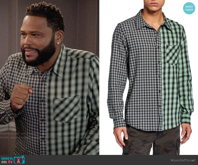 Ovadia & Sons Mixed Plaid Long-Sleeve Plaid Shirt worn by Andre Johnson (Anthony Anderson) on Black-ish