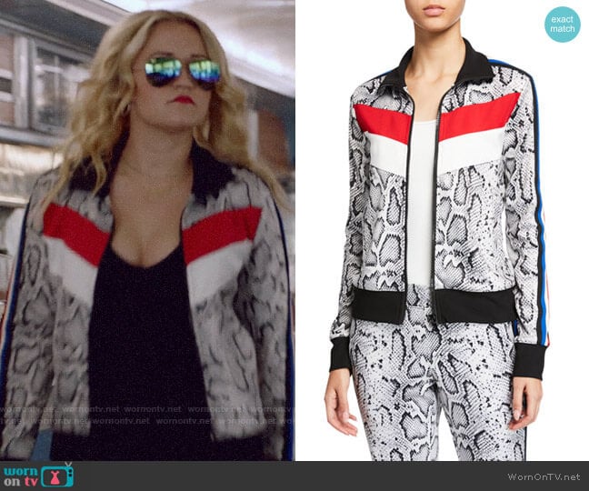 Pam & Gela Snake-Print Colorblock Track Jacket worn by Roxy Doyle (Emily Osment) on Almost Family