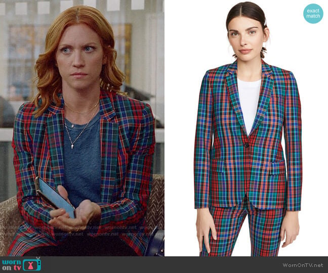 Paul Smith Plaid Jacket worn by Julia Bechley (Brittany Snow) on Almost Family