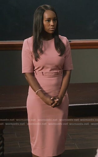 Michaela's pink ruffle waist dress on How to Get Away with Murder