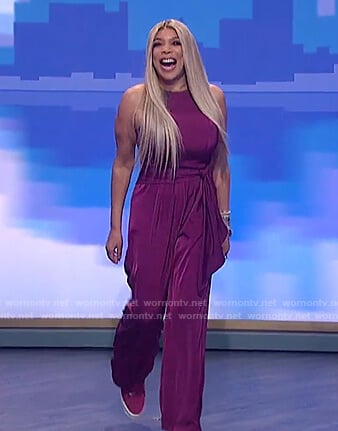 Wendy’s pink sleeveless tie jumpsuit on The Wendy Williams Show