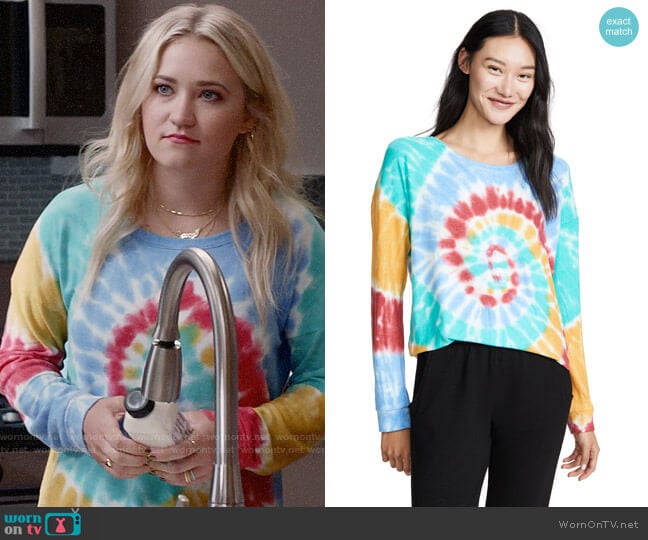 PJ Salvage Peace & Love Sweatshirt worn by Roxy Doyle (Emily Osment) on Almost Family