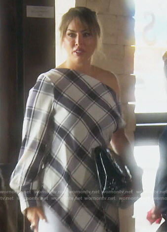Kelly's plaid asymmetric blouse on The Real Housewives of Orange County