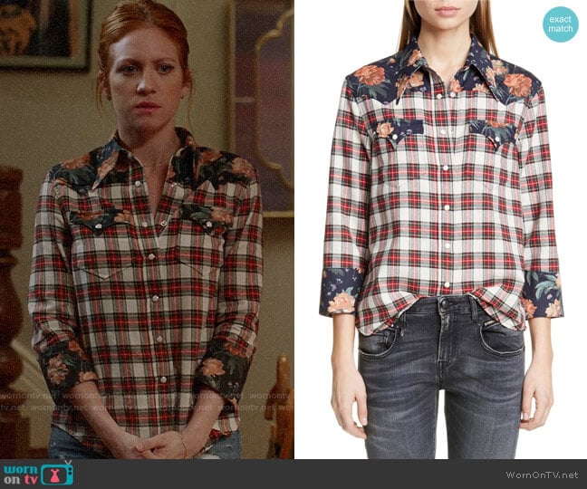 R13 Exaggerated Collar Cowboy Shirt worn by Julia Bechley (Brittany Snow) on Almost Family