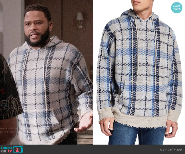 r13 Plaid Hoodie Sweater w/ Raw-Edge Trim worn by Andre Johnson (Anthony Anderson) on Black-ish