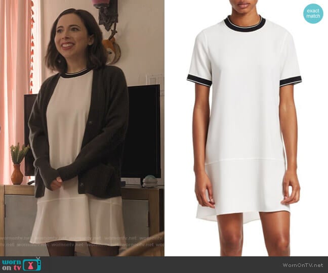 WornOnTV Izzy s white contrast t shirt dress on Dollface Esther Povitsky Clothes and Wardrobe from TV