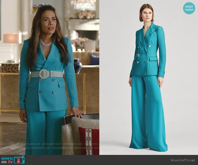 Camden Cashmere Jacket and Daria Wide-Leg Pant by Ralph Lauren worn by Cristal Jennings (Daniella Alonso) on Dynasty