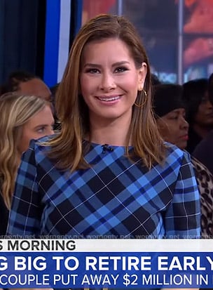 Rebecca Jarvis’s blue plaid midi dress on Good Morning America