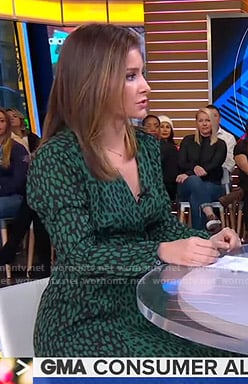 Rebecca Jarvis's green animal print wrap dress on Good Morning America