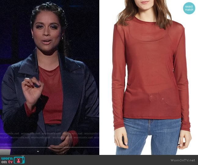 Rebecca Minkoff Cyder Sheer Top worn by Lilly Singh on A Little Late with Lilly Singh