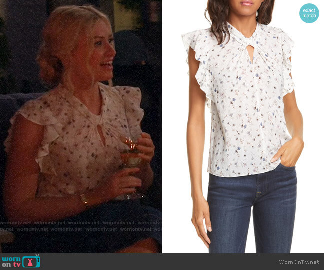 Rebecca Taylor Adelaide Floral Silk Blend Top worn by Gemma (Beth Behrs) on The Neighborhood
