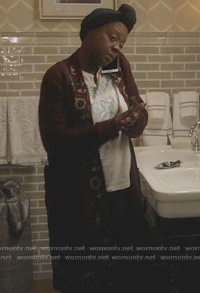 Annalise's red floral trim cardigan on How to Get Away with Murder