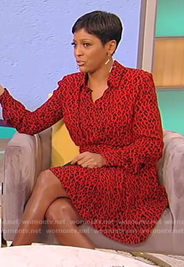 Tamron’s red leopard print dress on Tamron Hall Show