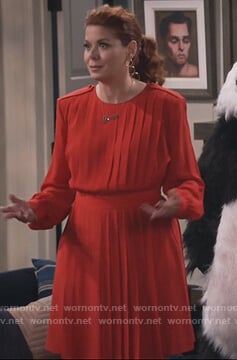 Grace's red pleated front dress on Will and Grace