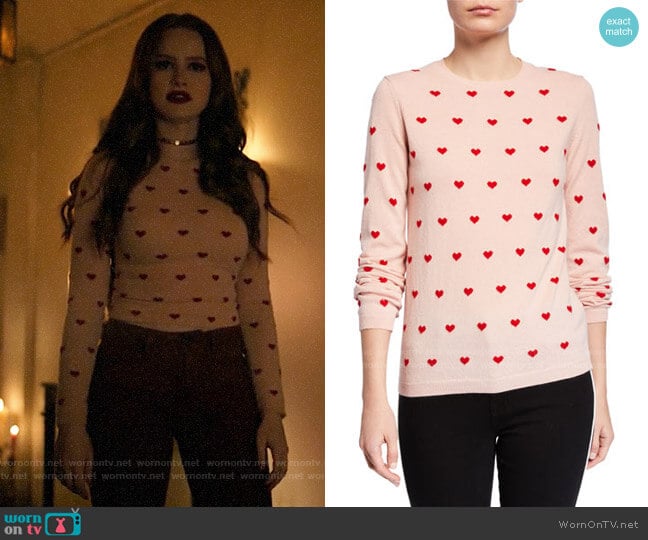 RED Valentino Heart Print Long-Sleeve Sweater worn by Cheryl Blossom (Madelaine Petsch) on Riverdale
