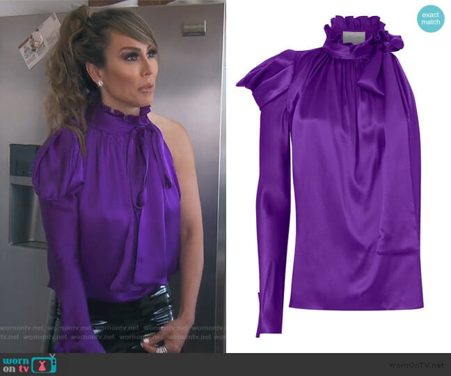 One Sleeve Tie Neck Blouse by Redemption worn by Kelly Dodd on The Real Housewives of Orange County