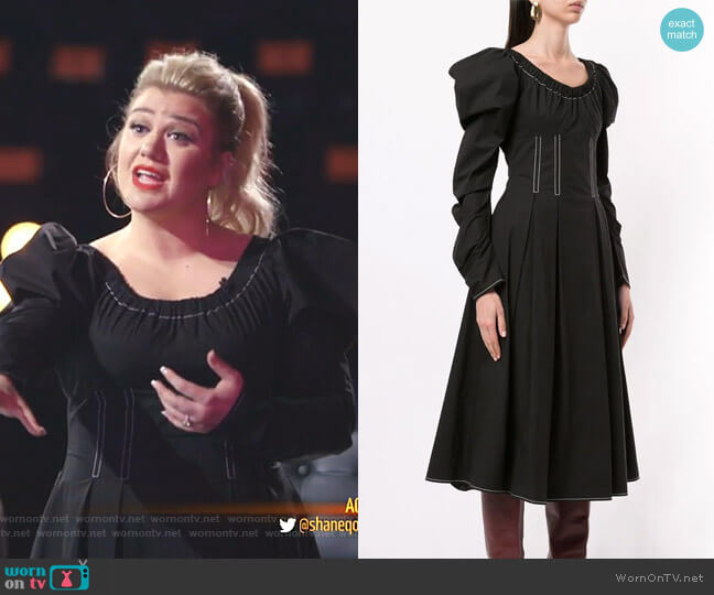 Carla Puff-Shoulder Dress by Rejina Pyo worn by Kelly Clarkson on The Voice