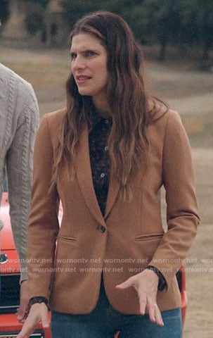 Rio's camel blazer on Bless This Mess