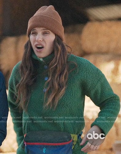 Rio’s green sherpa pullover on Bless This Mess