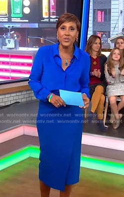 Robin’s blue blouse and wrap skirt on Good Morning America