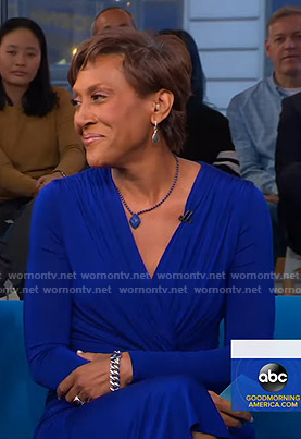 Robin’s blue twisted midi dress on Good Morning America