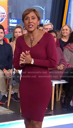 Robin’s burgundy ribbed sweater dress on Good Morning America