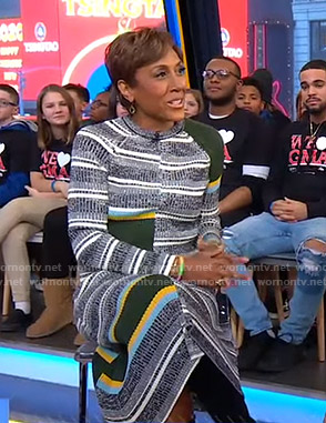 Robin’s striped ribbed sweater and skirt on Good Morning America