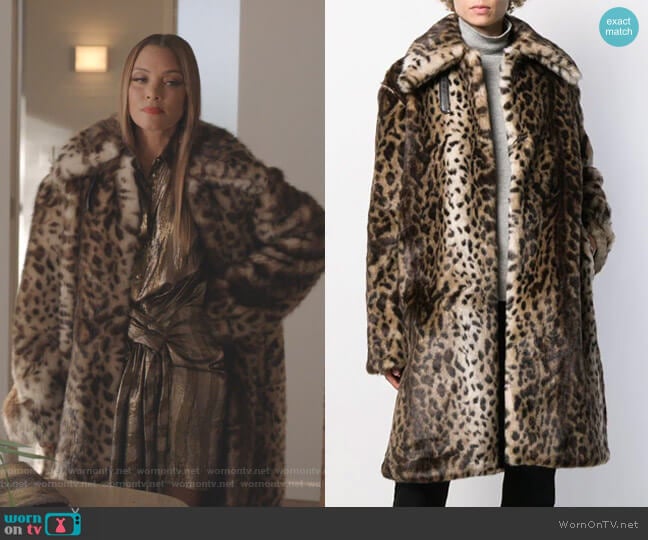 Leopard-Print Faux Fur Coat by Rokh worn by Dominique Deveraux (Michael Michele) on Dynasty