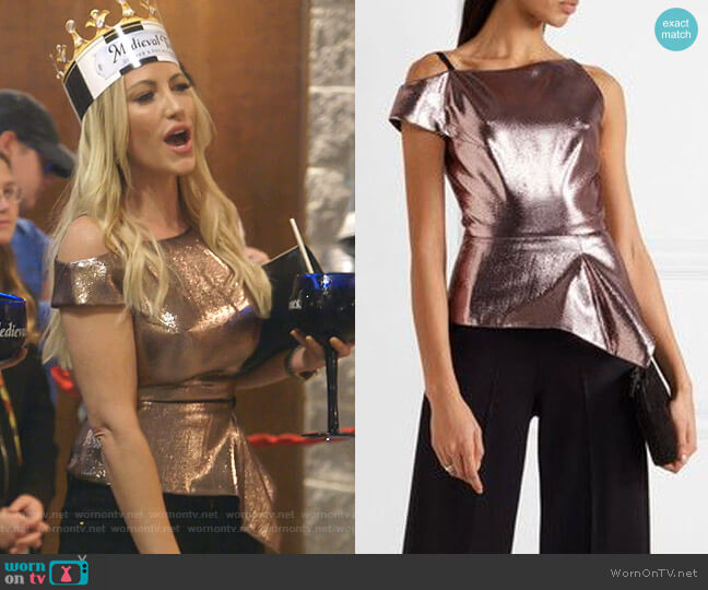 Holmas one-shoulder by Roland Mouret worn by Stephanie Hollman  on The Real Housewives of Dallas