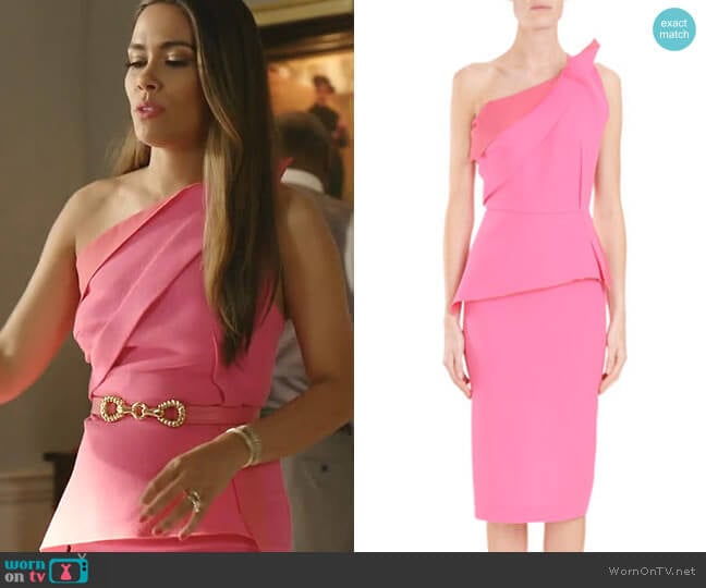 Mendes One-Shoulder Pleated Dress by Roland Mouret worn by Cristal Jennings (Daniella Alonso) on Dynasty