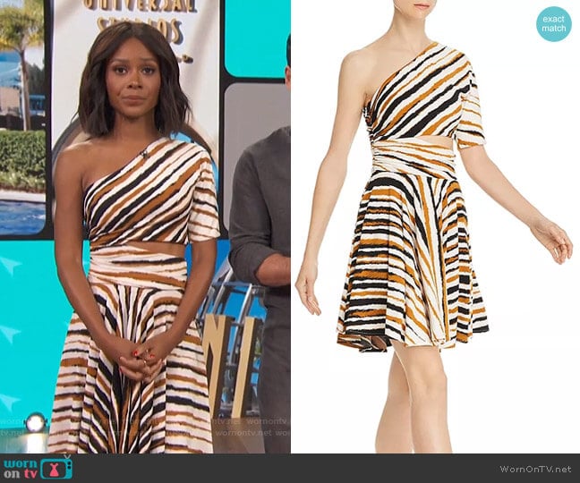 Karida One-Shoulder Striped Dress by Ronny Kobo worn by Zuri Hall on Access Hollywood