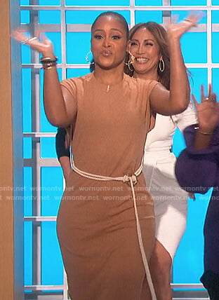 Eve’s brown rope belted dress on The Talk