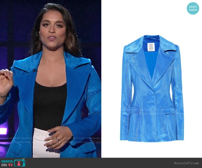 Rosie Assoulin Lapel corduroy blazer worn by Lilly Singh on A Little Late with Lilly Singh