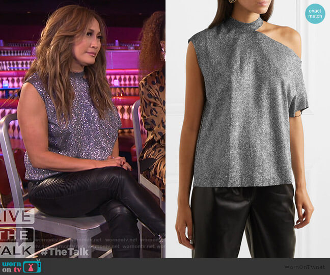 Axel one-shoulder cutout metallic jersey top by RTA worn by Carrie Inaba  on The Talk