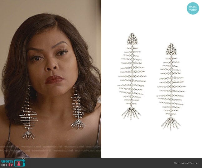 Smoking Fish Skeleton Earrings by Saint Laurent worn by Cookie Lyon (Taraji P. Henson) on Empire