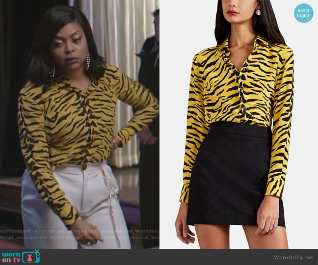 Tiger-Print Silk Blouse by Saint Laurent worn by Cookie Lyon (Taraji P. Henson) on Empire