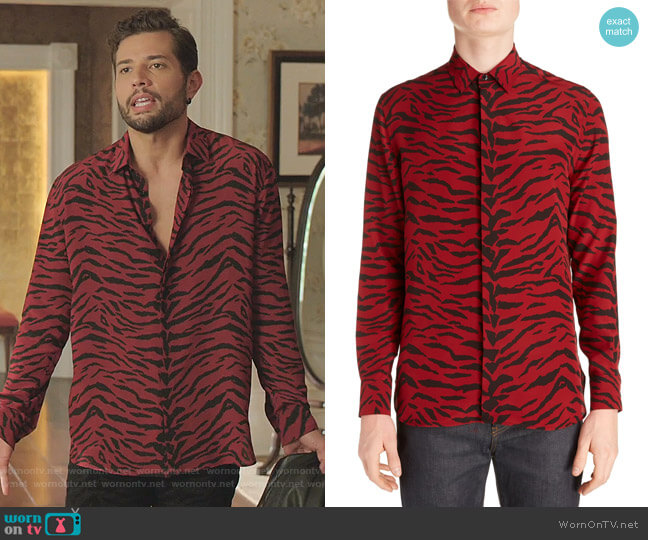 WornOnTV Sam’s red zebra print shirt on Dynasty Rafael de la Fuente